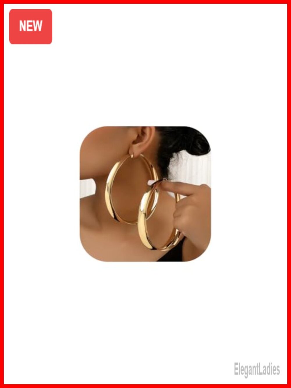 Chunky Wide Flat Huggie Hoop Dangle Earrings Statement Fashion Jewelry